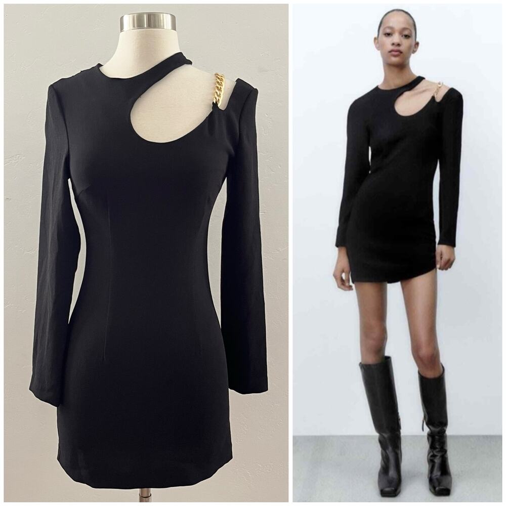 Zara Cutout Chain Mini Dress Small Whimsigoth Vamp Witchy Dark Romantic NEW